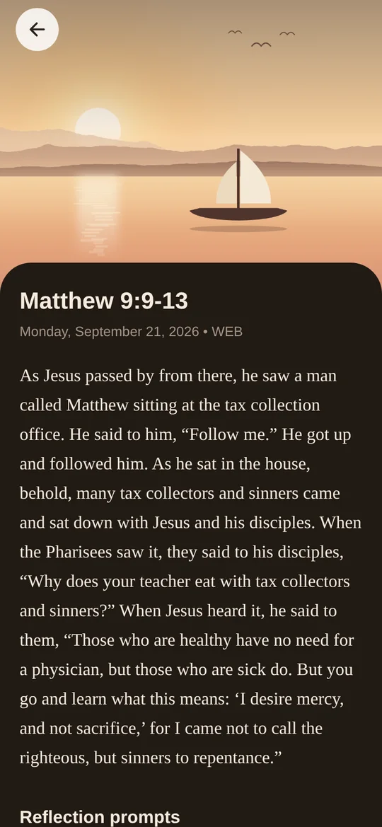 Reading screen in dark mode.